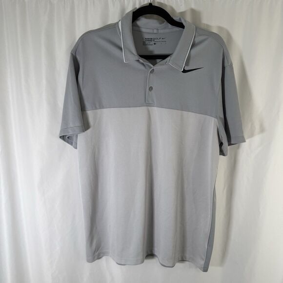Nike Golf Polo Men's Large Grey Short Sleeve Standard Fit Dri-Fit 2 Tone Polyest - Picture 1 of 14